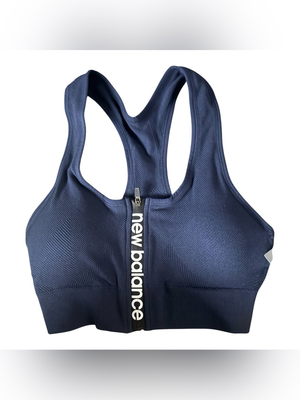 New Balance Front-Zip Racerback Sports Bra - Navy Blue